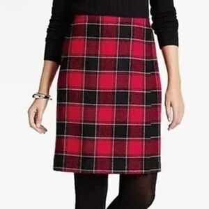 Talbots Wool Blend Tartan Plaid Faux Wrap Skirt Women's Sz 10